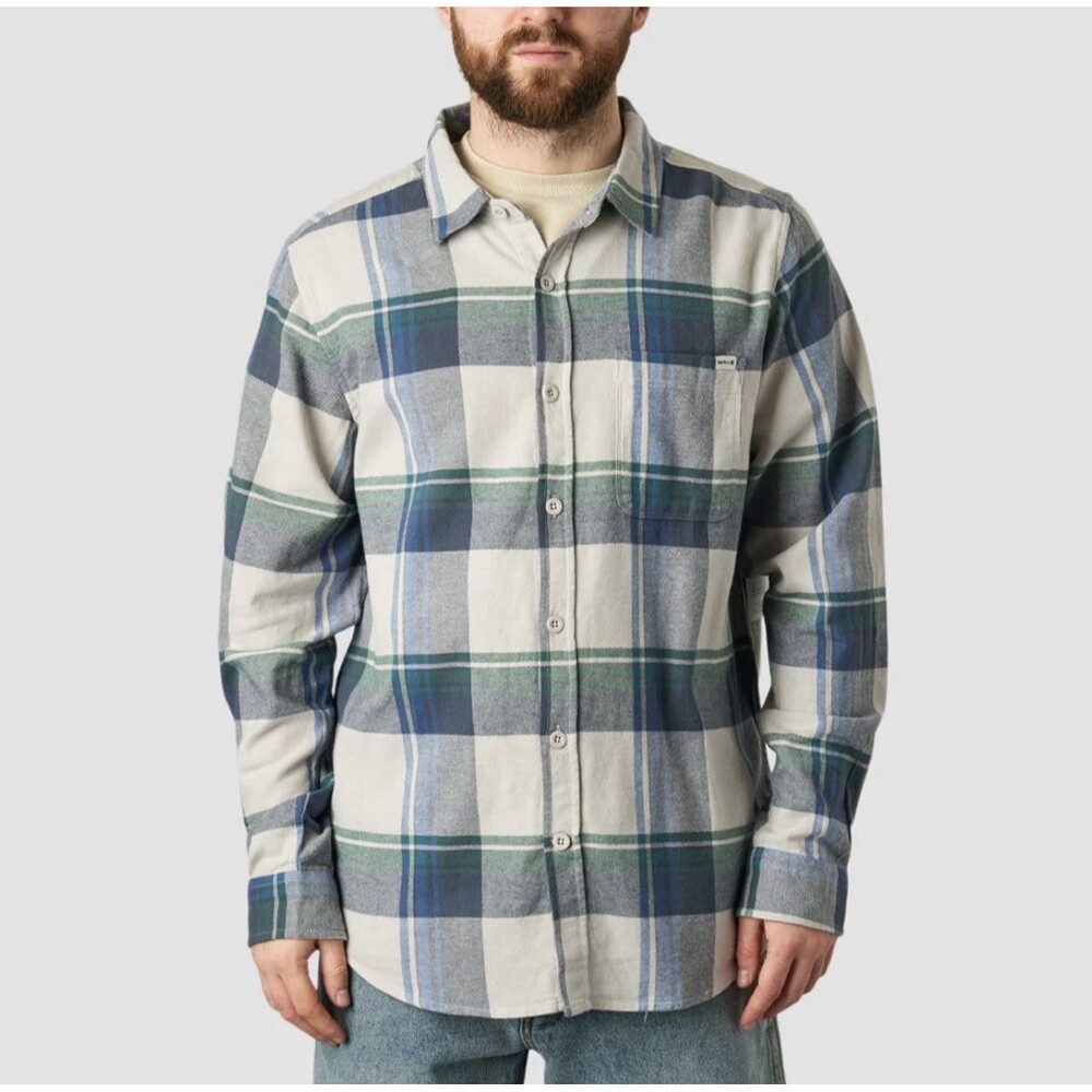 Hurley Portland Plaid Button Up Down Flannel Shirt Men XXL Organic Cotton Grunge